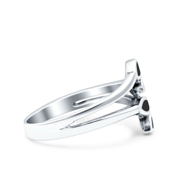 Vintage Style Marquise Simulated Black Onyx Ring Solid Oxidized 925 Sterling Silver